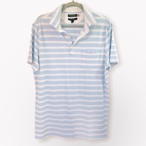 Banana Republic Blue & White Stripe Short Sleeve Performance Pique Polo Size: L